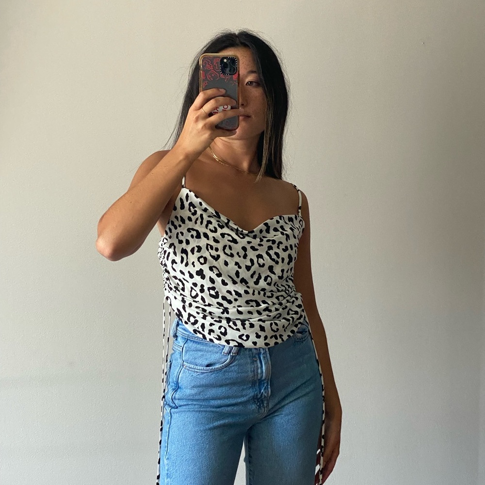 White and Black Leopard Print Tank, Side Ties, S